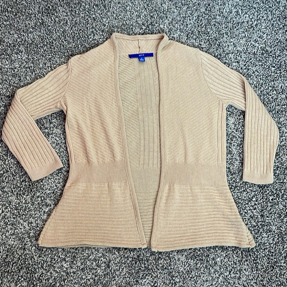 Womens tan open front sweater cardigan-like size small